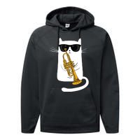 Jazz Funk Soul Cool Cute Cat Playing Trumpet Performance Fleece Hoodie