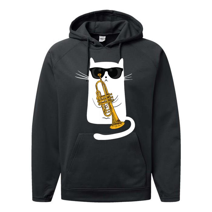 Jazz Funk Soul Cool Cute Cat Playing Trumpet Performance Fleece Hoodie