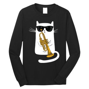 Jazz Funk Soul Cool Cute Cat Playing Trumpet Long Sleeve Shirt