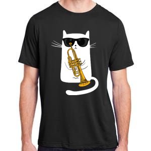 Jazz Funk Soul Cool Cute Cat Playing Trumpet Adult ChromaSoft Performance T-Shirt