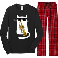 Jazz Funk Soul Cool Cute Cat Playing Trumpet Long Sleeve Pajama Set