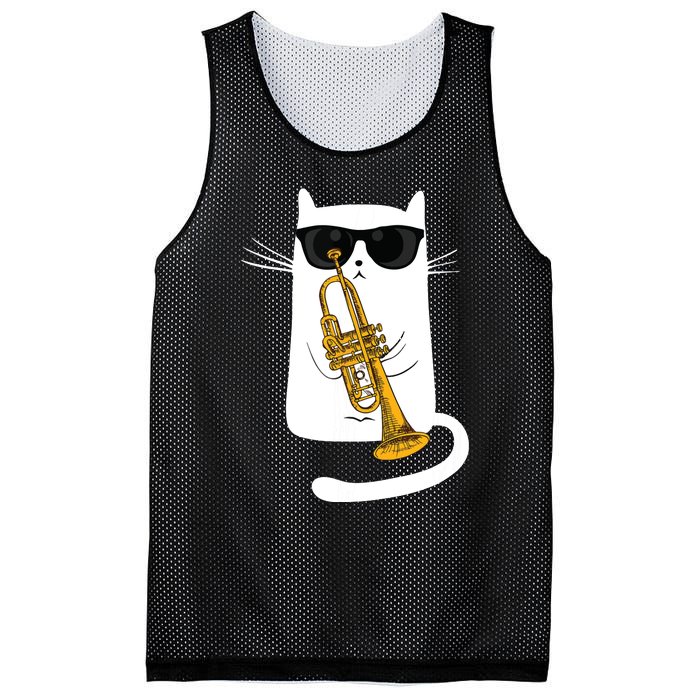 Jazz Funk Soul Cool Cute Cat Playing Trumpet Mesh Reversible Basketball Jersey Tank