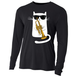 Jazz Funk Soul Cool Cute Cat Playing Trumpet Cooling Performance Long Sleeve Crew