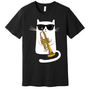 Jazz Funk Soul Cool Cute Cat Playing Trumpet Premium T-Shirt