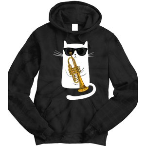 Jazz Funk Soul Cool Cute Cat Playing Trumpet Tie Dye Hoodie