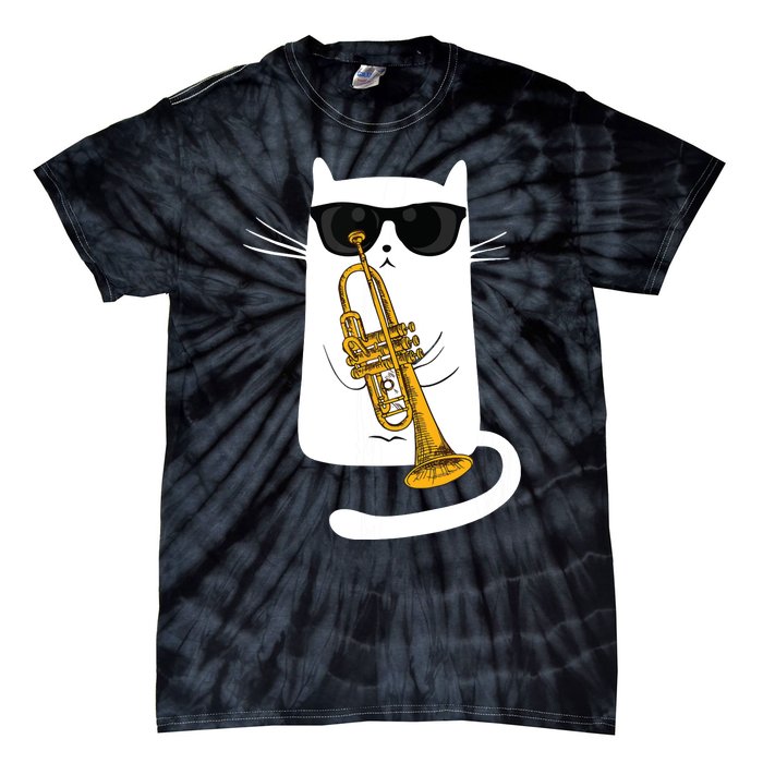 Jazz Funk Soul Cool Cute Cat Playing Trumpet Tie-Dye T-Shirt