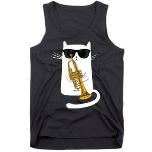 Jazz Funk Soul Cool Cute Cat Playing Trumpet Tank Top