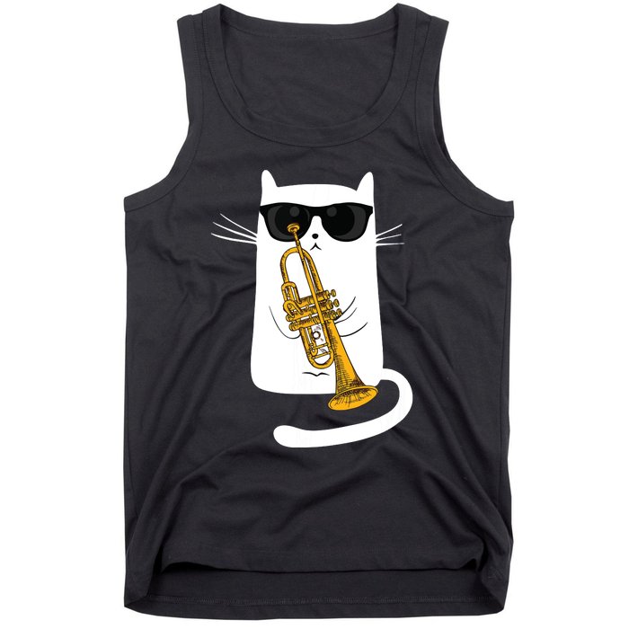 Jazz Funk Soul Cool Cute Cat Playing Trumpet Tank Top