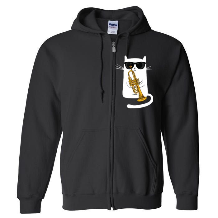 Jazz Funk Soul Cool Cute Cat Playing Trumpet Full Zip Hoodie