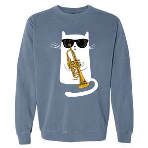 Jazz Funk Soul Cool Cute Cat Playing Trumpet Garment-Dyed Sweatshirt