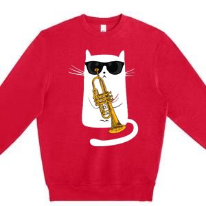 Jazz Funk Soul Cool Cute Cat Playing Trumpet Premium Crewneck Sweatshirt