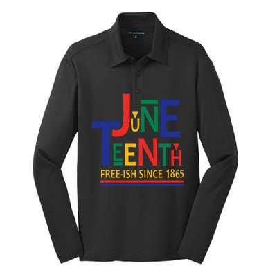 JUNETEENTH Freeish Since 1865 Melanin Ancestor Black History Silk Touch Performance Long Sleeve Polo