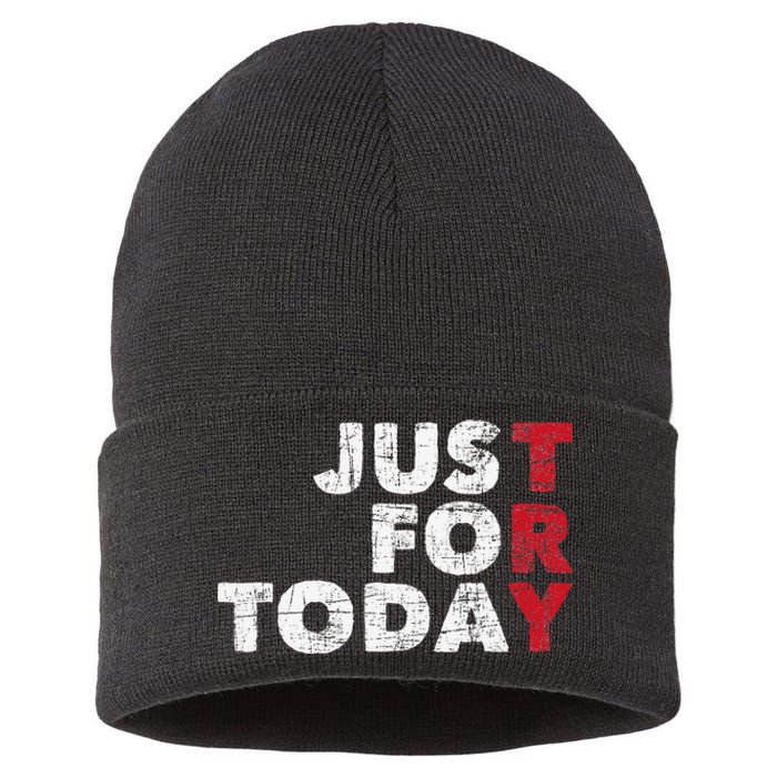 Just For Today Sobriety Anniversary Sober AA NA Recovery Sustainable Knit Beanie