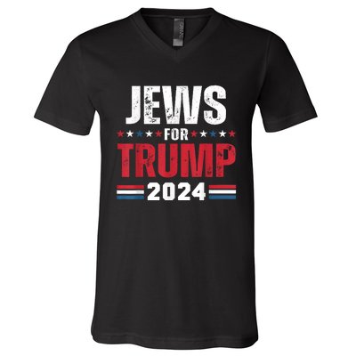 Jews For Trump 2024 American Flag V-Neck T-Shirt