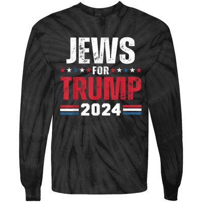 Jews For Trump 2024 American Flag Tie-Dye Long Sleeve Shirt