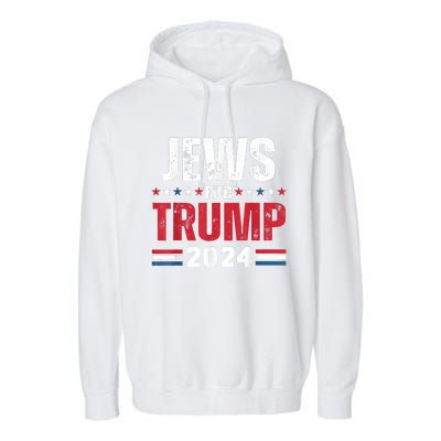 Jews For Trump 2024 American Flag Garment-Dyed Fleece Hoodie