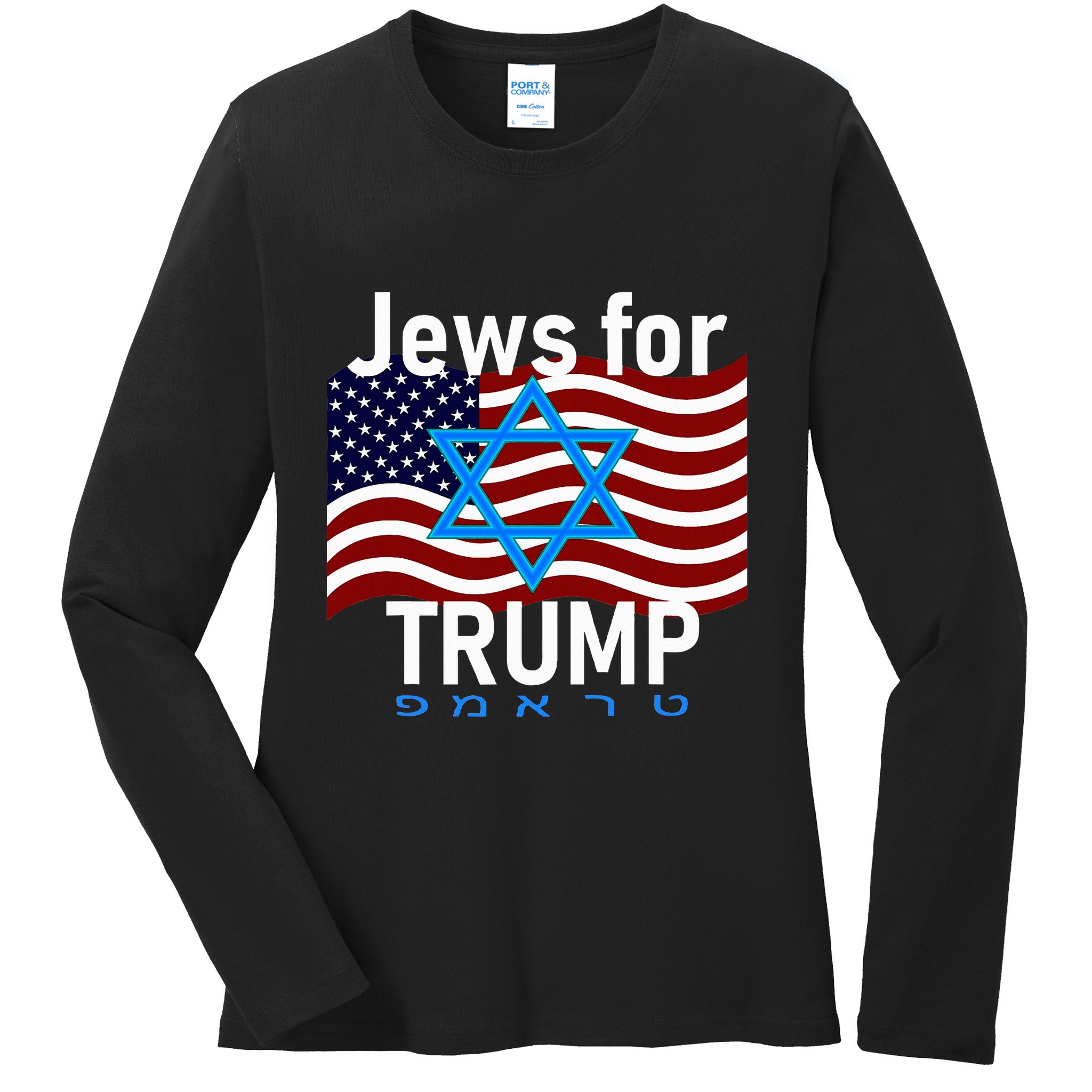Jews For Trump American Flag Star Of David Hebrew Supporter Ladies Long Sleeve Shirt