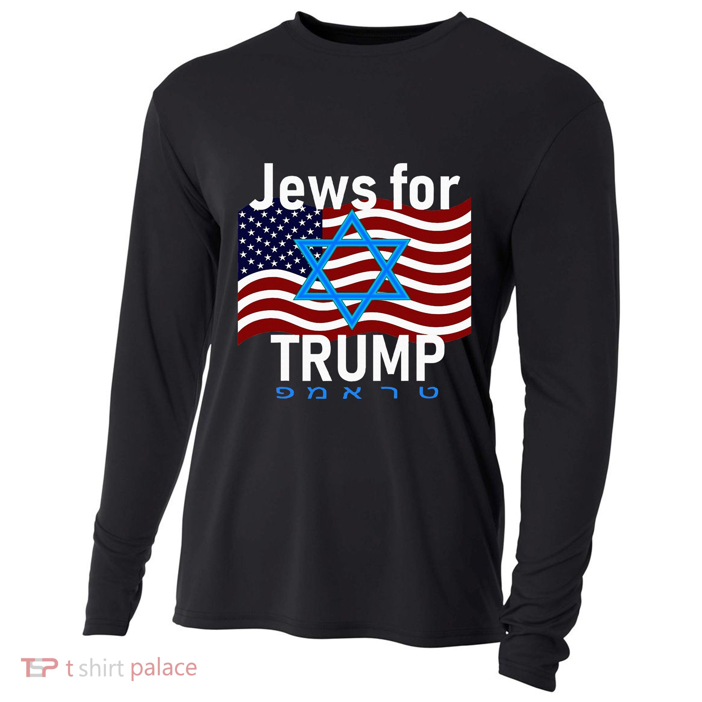 Jews For Trump American Flag Star Of David Hebrew Supporter Cooling Performance Long Sleeve Crew