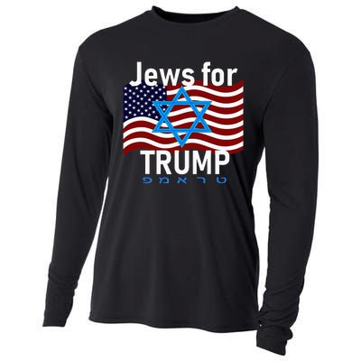 Jews For Trump American Flag Star Of David Hebrew Supporter Cooling Performance Long Sleeve Crew