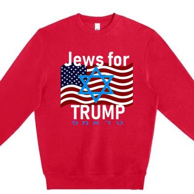 Jews For Trump American Flag Star Of David Hebrew Supporter Premium Crewneck Sweatshirt