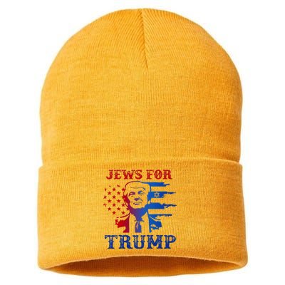 Jews For Trump 2024 Israel Usa Hebrew Election Jewish Vote Sustainable Knit Beanie