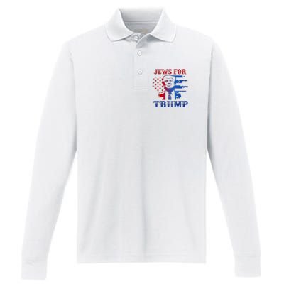 Jews For Trump 2024 Israel Usa Hebrew Election Jewish Vote Performance Long Sleeve Polo