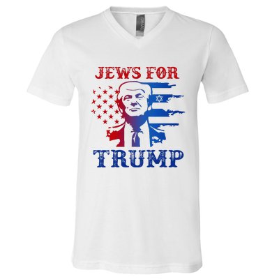 Jews For Trump 2024 Israel Usa Hebrew Election Jewish Vote V-Neck T-Shirt