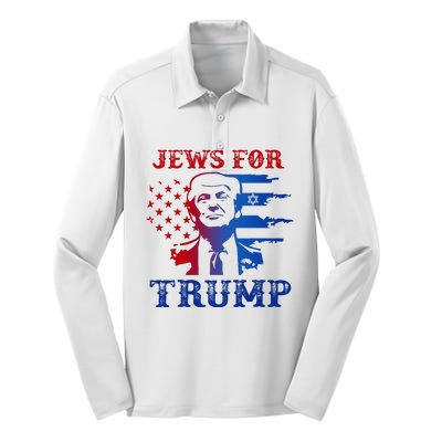 Jews For Trump 2024 Israel Usa Hebrew Election Jewish Vote Silk Touch Performance Long Sleeve Polo