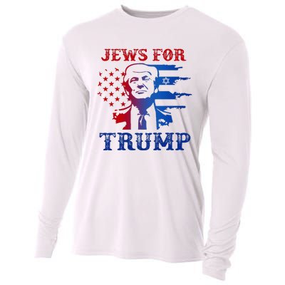 Jews For Trump 2024 Israel Usa Hebrew Election Jewish Vote Cooling Performance Long Sleeve Crew