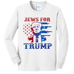 Jews For Trump 2024 Israel Usa Hebrew Election Jewish Vote Kids Long Sleeve Shirt