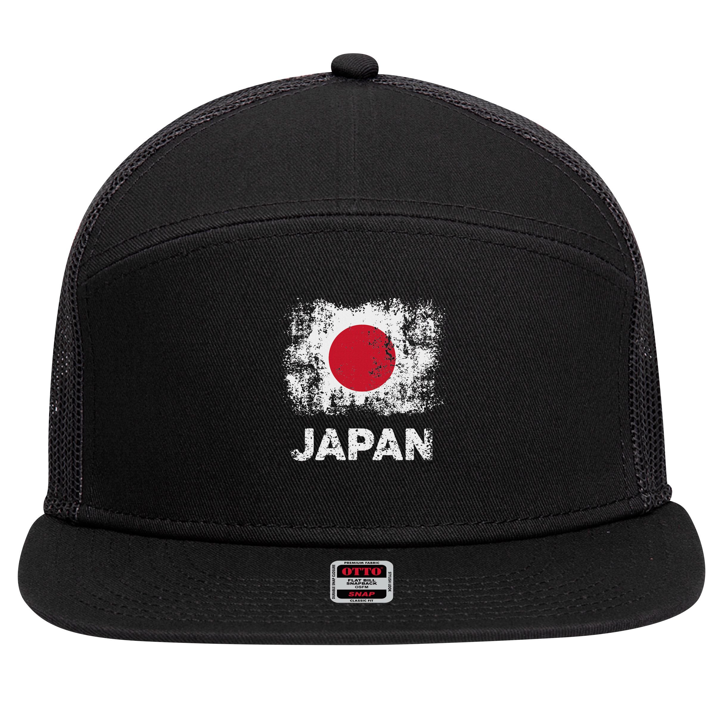 Japanese Flag Tokyo Patriotic Japan Flag 7 Panel Mesh Trucker Snapback Hat