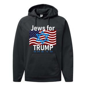 Jews For Trump American Flag Star Of David Hebrew Supporter Performance Fleece Hoodie