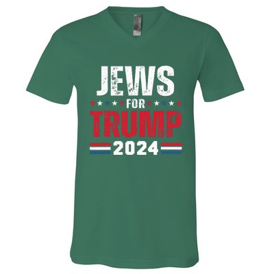 Jews For Trump 2024 American Flag V-Neck T-Shirt