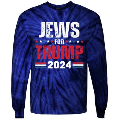 Jews For Trump 2024 American Flag Tie-Dye Long Sleeve Shirt