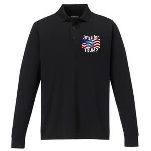 Jews For Trump American Flag Star Of David Hebrew Performance Long Sleeve Polo