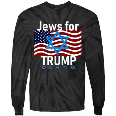 Jews For Trump American Flag Star Of David Hebrew Tie-Dye Long Sleeve Shirt