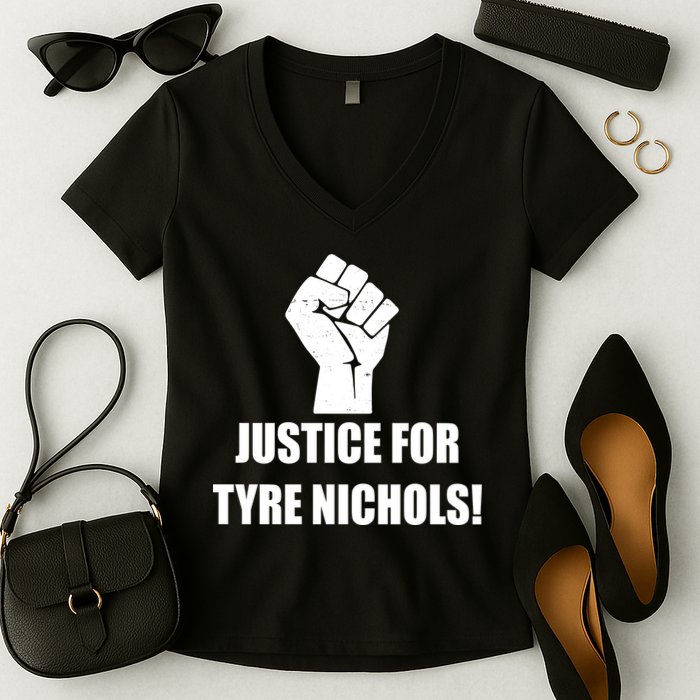 Justice For Tyre Nichols Protest Fist Women's V-Neck T-Shirt