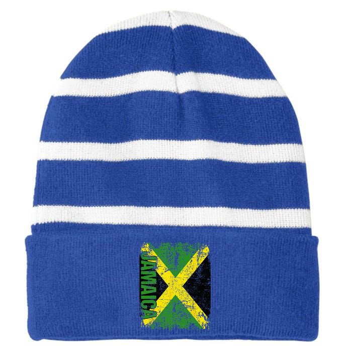 JAMAICA Flag Vintage Distressed JAMAICA Striped Beanie with Solid Band