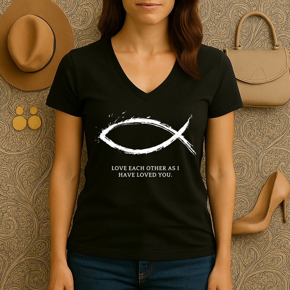Jesus, Fish With Bible Quotes For Christians Women's V-Neck T-Shirt
