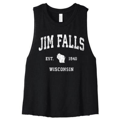 Jim Falls Wisconsin Wi Vintage Athletic Women's Racerback Cropped Tank