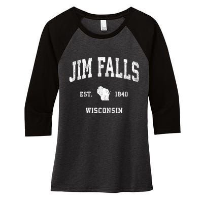 Jim Falls Wisconsin Wi Vintage Athletic Women's Tri-Blend 3/4-Sleeve Raglan Shirt