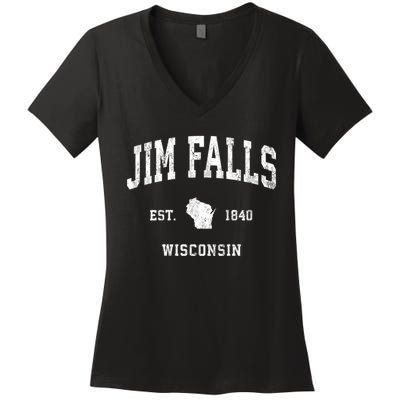 Jim Falls Wisconsin Wi Vintage Athletic Women's V-Neck T-Shirt