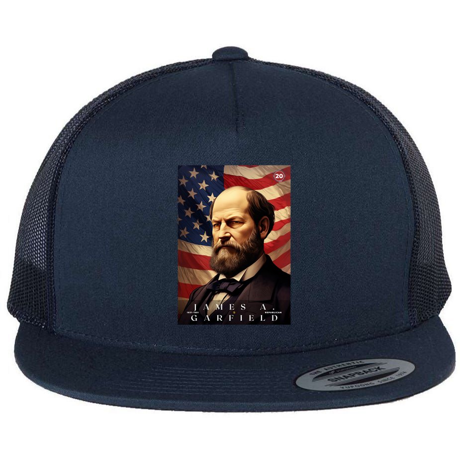 James Garfield 20th President Of The United States Portrait Flat Bill Trucker Hat