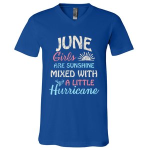 June Girls Are Sunshine Mixed With A Little Hurricane Gift V-Neck T-Shirt