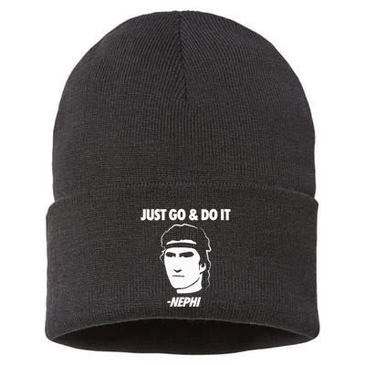 Just Go And Do It Nephi Funny Mormon Lds Missionary Gift Sustainable Knit Beanie