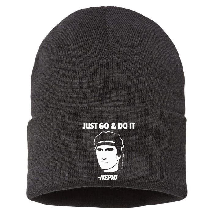 Just Go And Do It Nephi Funny Mormon Lds Missionary Gift Sustainable Knit Beanie
