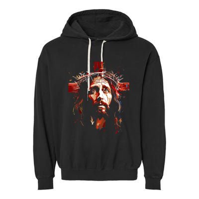 Jesus God Cross Christian Colorful Artwork Christian Faith Garment-Dyed Fleece Hoodie