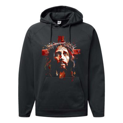 Jesus God Cross Christian Colorful Artwork Christian Faith Performance Fleece Hoodie