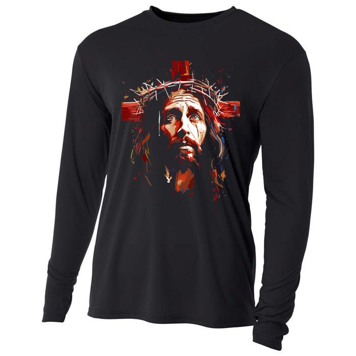 Jesus God Cross Christian Colorful Artwork Christian Faith Cooling Performance Long Sleeve Crew