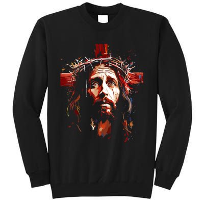 Jesus God Cross Christian Colorful Artwork Christian Faith Tall Sweatshirt